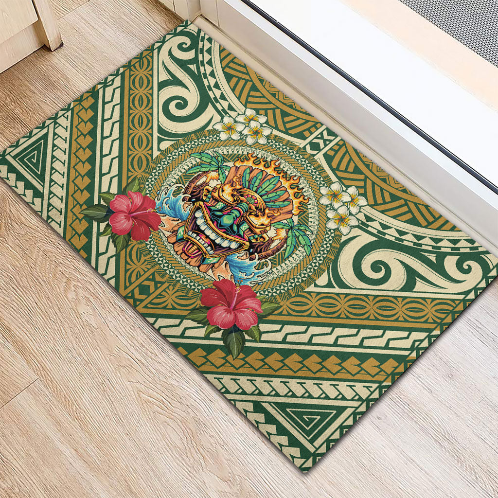 Hawaii Tiki Mask Rubber Doormat Mele Kalikimaka i Iulai! LT9 - Polynesian Pride
