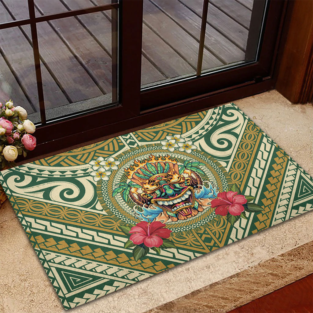 Hawaii Tiki Mask Rubber Doormat Mele Kalikimaka i Iulai! LT9 - Polynesian Pride