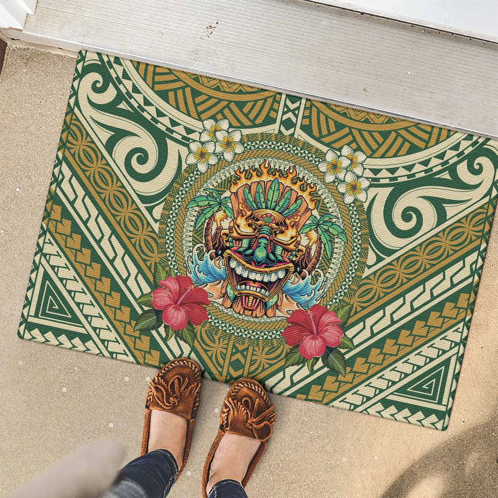 Hawaii Tiki Mask Rubber Doormat Mele Kalikimaka i Iulai! LT9 - Polynesian Pride
