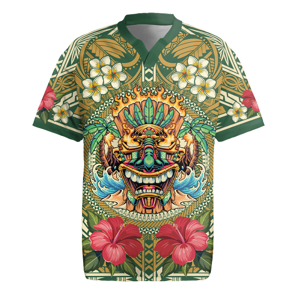 Hawaii Tiki Mask Personalized Rugby Jersey Mele Kalikimaka i Iulai! LT9 Green - Polynesian Pride