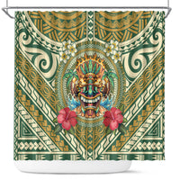 Hawaii Tiki Mask Shower Curtain Mele Kalikimaka i Iulai! LT9 Green - Polynesian Pride