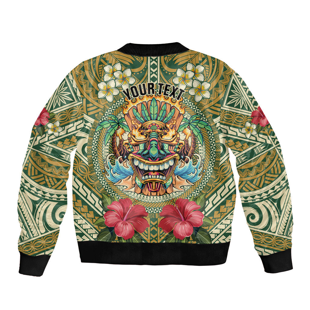 Hawaii Tiki Mask Personalized Sleeve Zip Bomber Jacket Mele Kalikimaka i Iulai! LT9 - Polynesian Pride