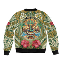 Hawaii Tiki Mask Personalized Sleeve Zip Bomber Jacket Mele Kalikimaka i Iulai! LT9 - Polynesian Pride