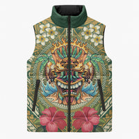 Hawaii Tiki Mask Personalized Sleeveless Puffer Jacket Mele Kalikimaka i Iulai! LT9 Unisex Green - Polynesian Pride