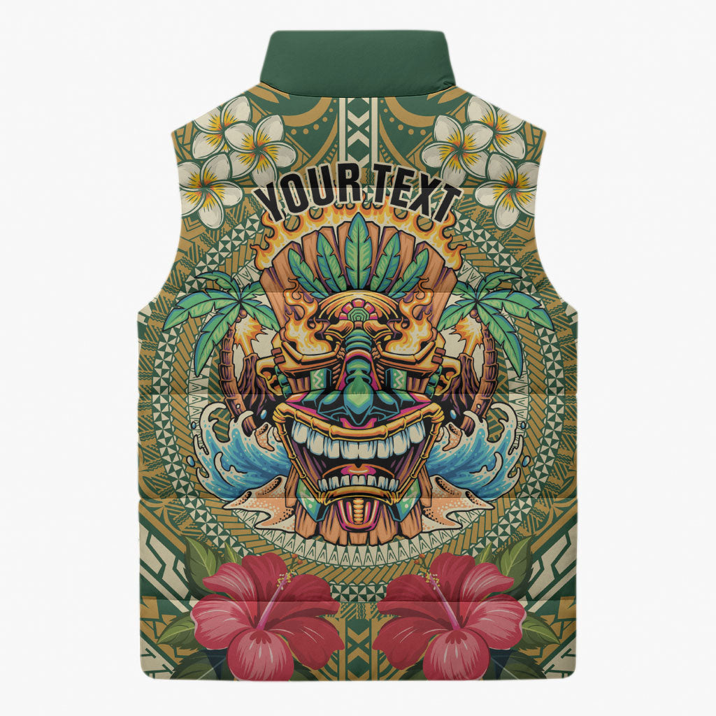 Hawaii Tiki Mask Personalized Sleeveless Puffer Jacket Mele Kalikimaka i Iulai! LT9 - Polynesian Pride