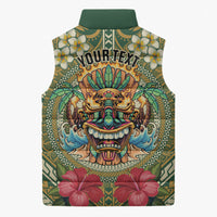 Hawaii Tiki Mask Personalized Sleeveless Puffer Jacket Mele Kalikimaka i Iulai! LT9 - Polynesian Pride