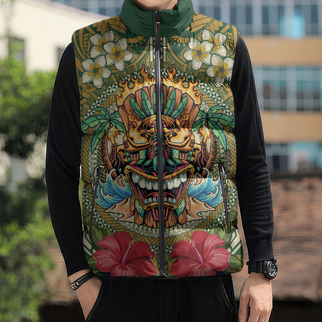 Hawaii Tiki Mask Personalized Sleeveless Puffer Jacket Mele Kalikimaka i Iulai! LT9 - Polynesian Pride