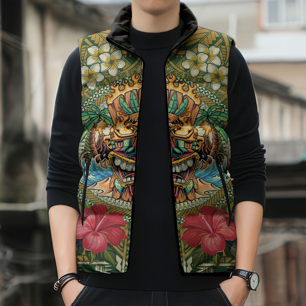 Hawaii Tiki Mask Personalized Sleeveless Puffer Jacket Mele Kalikimaka i Iulai! LT9 - Polynesian Pride