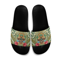 Hawaii Tiki Mask Slide Sandals Mele Kalikimaka i Iulai! LT9 Green - Polynesian Pride