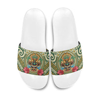 Hawaii Tiki Mask Slide Sandals Mele Kalikimaka i Iulai! LT9 Green - Polynesian Pride