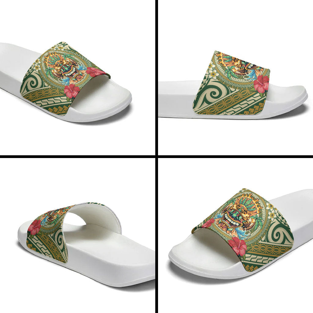 Hawaii Tiki Mask Slide Sandals Mele Kalikimaka i Iulai! LT9 - Polynesian Pride