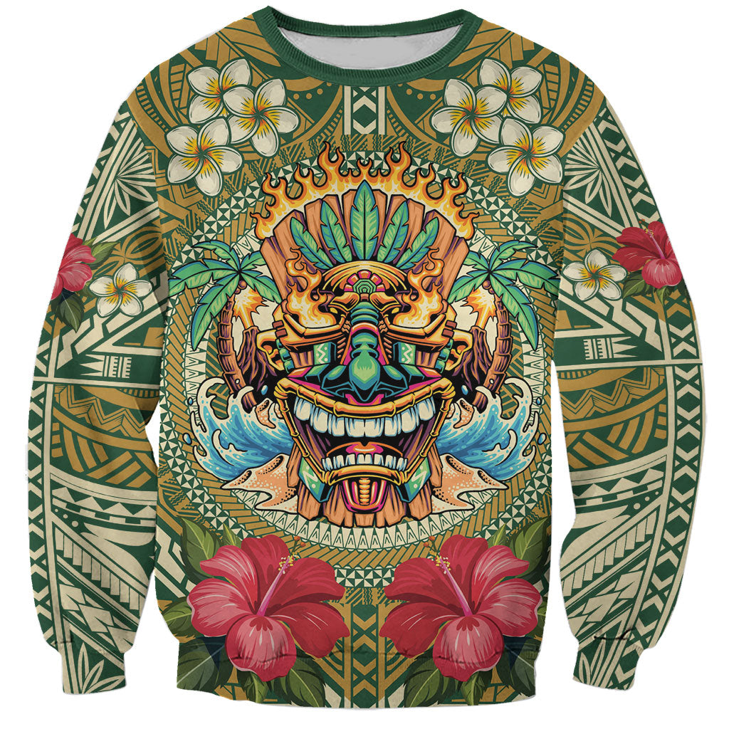Hawaii Tiki Mask Personalized Sweatshirt Mele Kalikimaka i Iulai! LT9 Unisex Green - Polynesian Pride