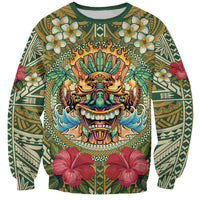 Hawaii Tiki Mask Personalized Sweatshirt Mele Kalikimaka i Iulai! LT9 Unisex Green - Polynesian Pride