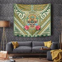 Hawaii Tiki Mask Tapestry Mele Kalikimaka i Iulai! LT9 Green - Polynesian Pride