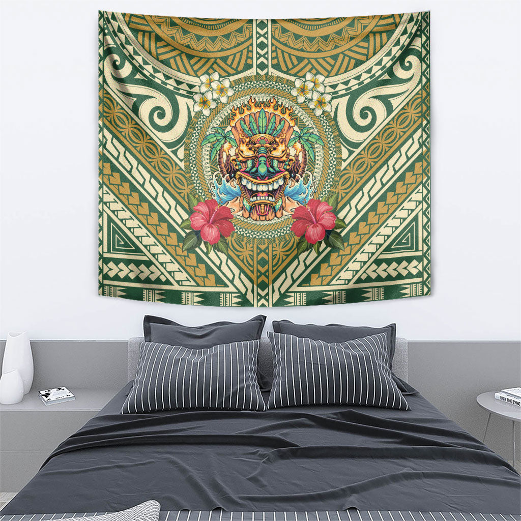 Hawaii Tiki Mask Tapestry Mele Kalikimaka i Iulai! LT9 - Polynesian Pride