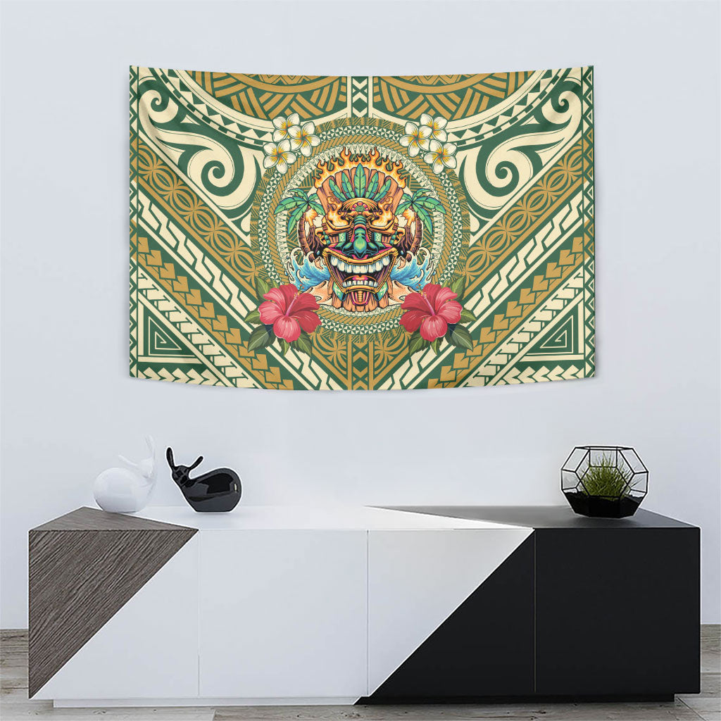 Hawaii Tiki Mask Tapestry Mele Kalikimaka i Iulai! LT9 - Polynesian Pride