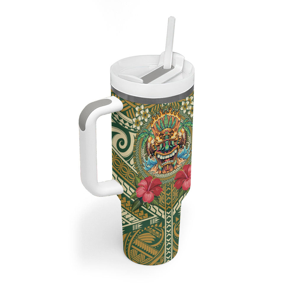 Hawaii Tiki Mask Personalized Tumbler With Handle Mele Kalikimaka i Iulai! LT9 - Polynesian Pride