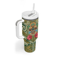 Hawaii Tiki Mask Personalized Tumbler With Handle Mele Kalikimaka i Iulai! LT9 - Polynesian Pride