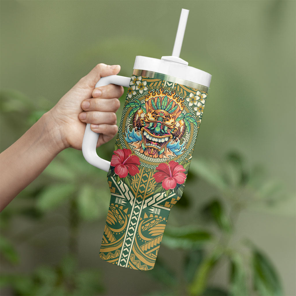 Hawaii Tiki Mask Personalized Tumbler With Handle Mele Kalikimaka i Iulai! LT9 - Polynesian Pride