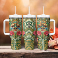 Hawaii Tiki Mask Personalized Tumbler With Handle Mele Kalikimaka i Iulai! LT9 - Polynesian Pride