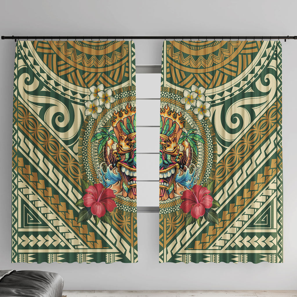 Hawaii Tiki Mask Window Curtain Mele Kalikimaka i Iulai! LT9 With Hooks Green - Polynesian Pride