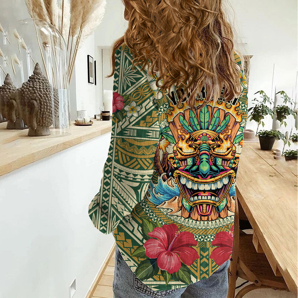 Hawaii Tiki Mask Personalized Women Casual Shirt Mele Kalikimaka i Iulai! LT9 - Polynesian Pride
