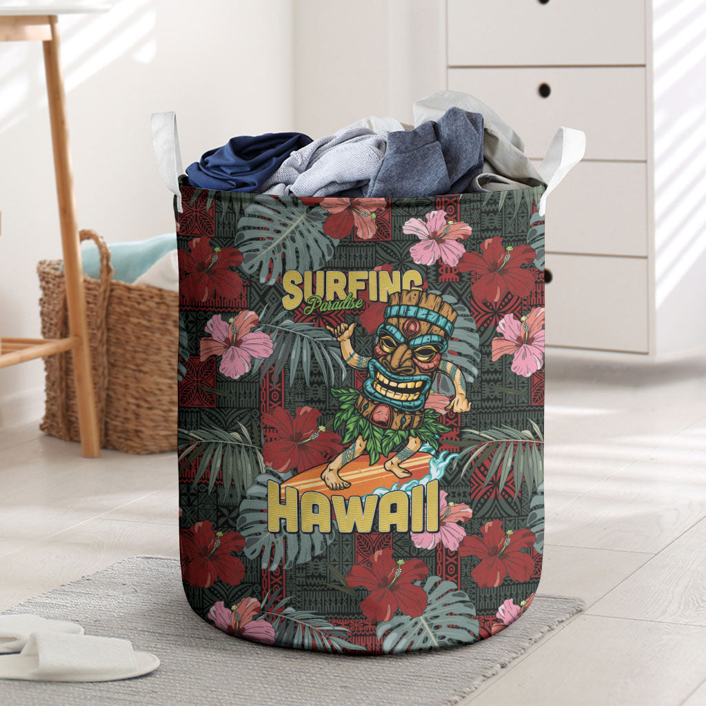 Hawaii Tiki Surfing Laundry Basket Mele Kalikimaka i Iulai! LT9 Black - Polynesian Pride