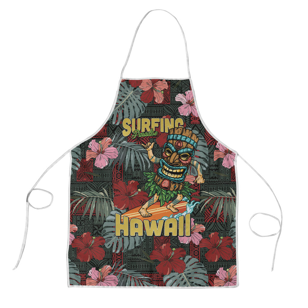 Hawaii Tiki Surfing Apron Mele Kalikimaka i Iulai! LT9 Black - Polynesian Pride