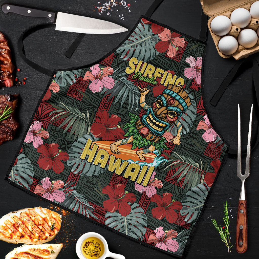 Hawaii Tiki Surfing Apron Mele Kalikimaka i Iulai! LT9 Black - Polynesian Pride