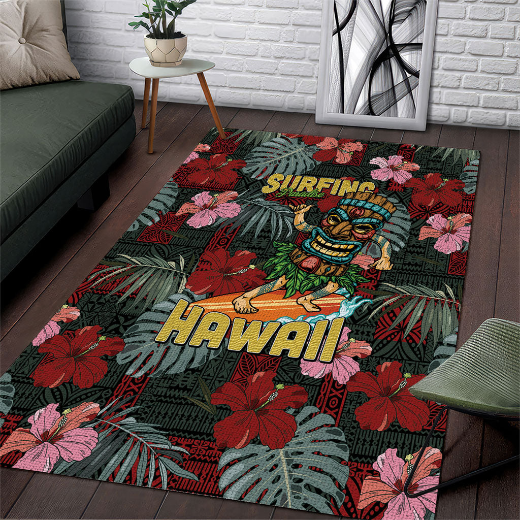 Hawaii Tiki Surfing Area Rug Mele Kalikimaka i Iulai! LT9 Black - Polynesian Pride