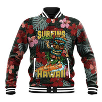 Hawaii Tiki Surfing Baseball Jacket Mele Kalikimaka i Iulai! LT9 Unisex Black - Polynesian Pride