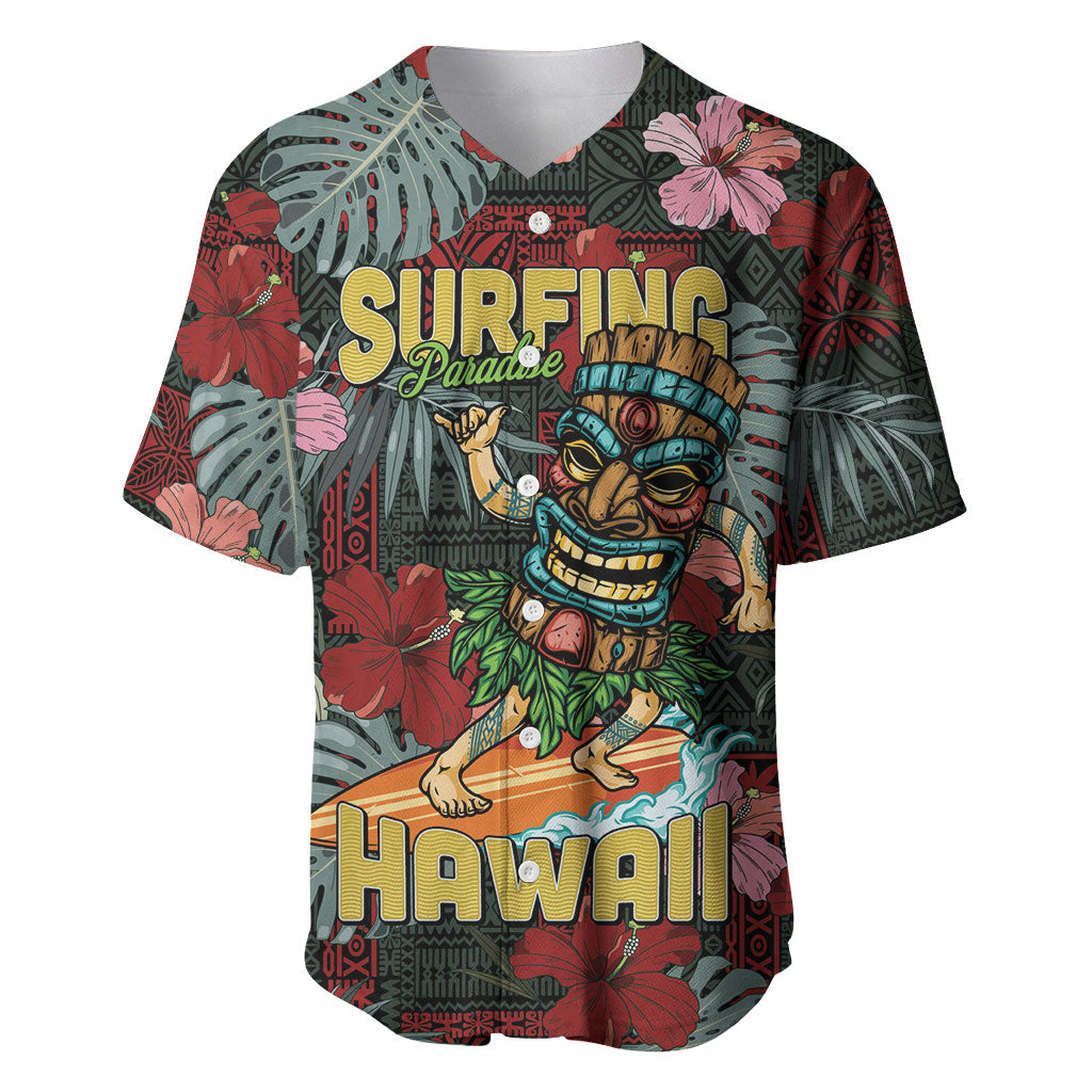 Hawaii Tiki Surfing Baseball Jersey Mele Kalikimaka i Iulai! LT9 Black - Polynesian Pride