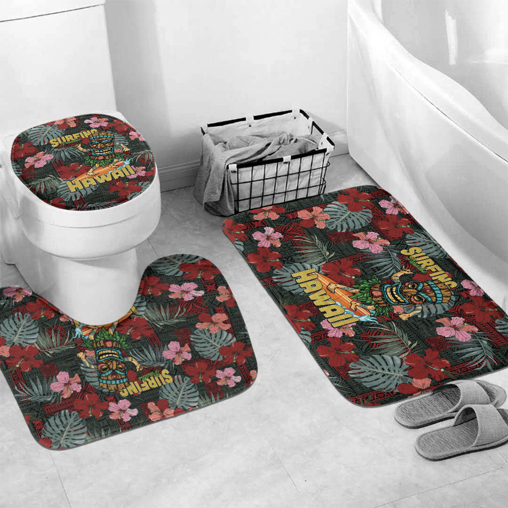 Hawaii Tiki Surfing Bathroom Set Mele Kalikimaka i Iulai! LT9 Mat Set Only (3 pcs) One Size Black - Polynesian Pride