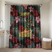 Hawaii Tiki Surfing Bathroom Set Mele Kalikimaka i Iulai! LT9 Shower Curtain Only Black - Polynesian Pride
