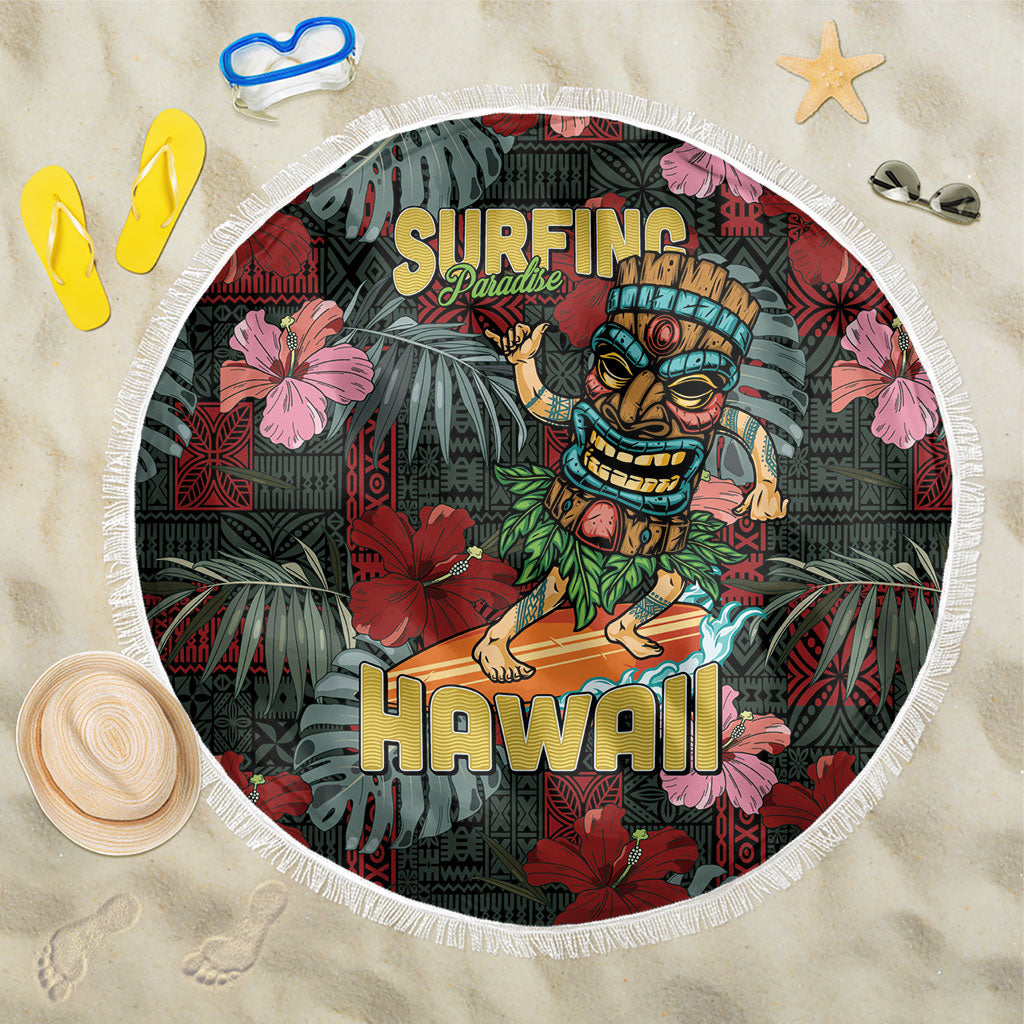 Hawaii Tiki Surfing Beach Blanket Mele Kalikimaka i Iulai! LT9 One Size 150cm Black - Polynesian Pride