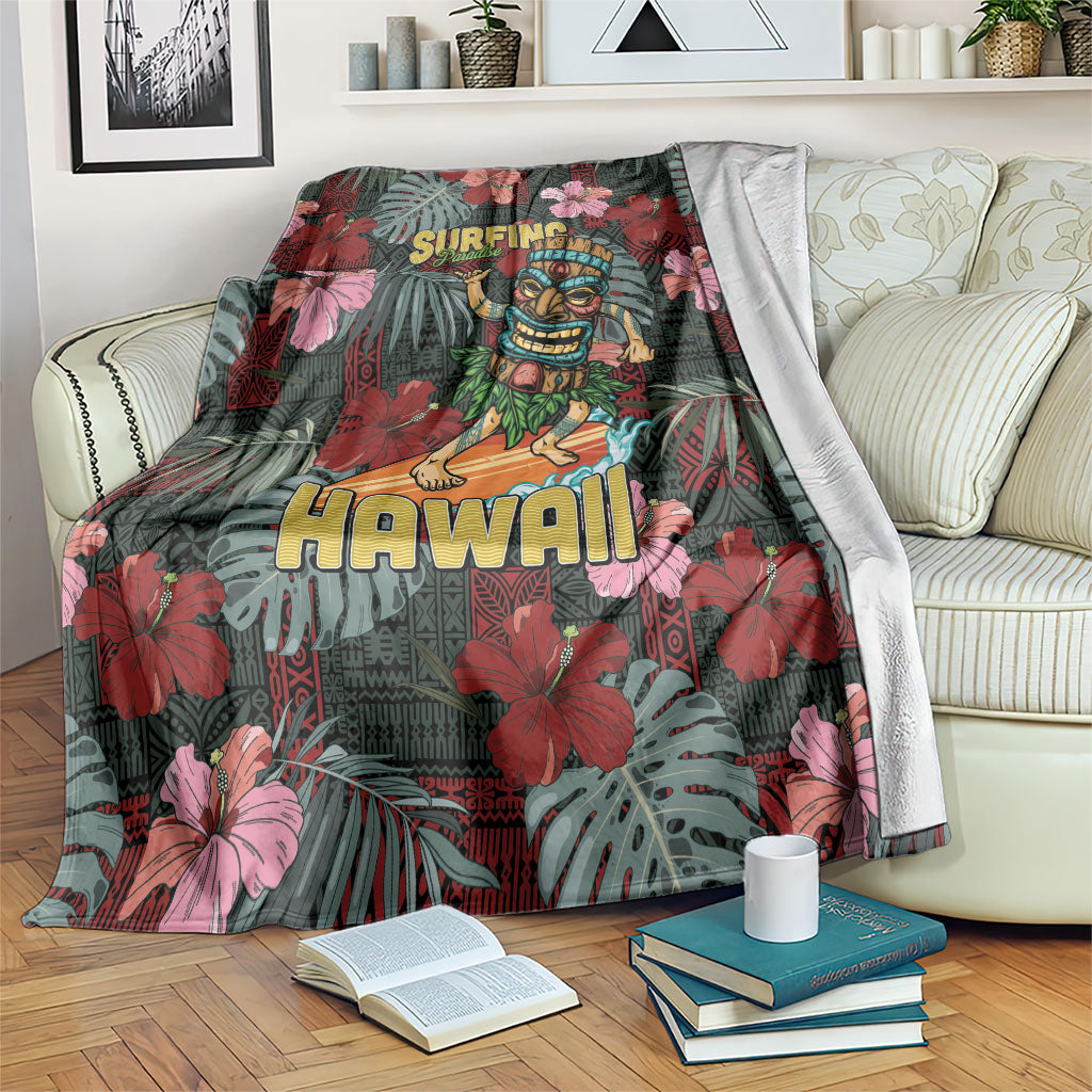 Hawaii Tiki Surfing Blanket Mele Kalikimaka i Iulai! LT9 Black - Polynesian Pride