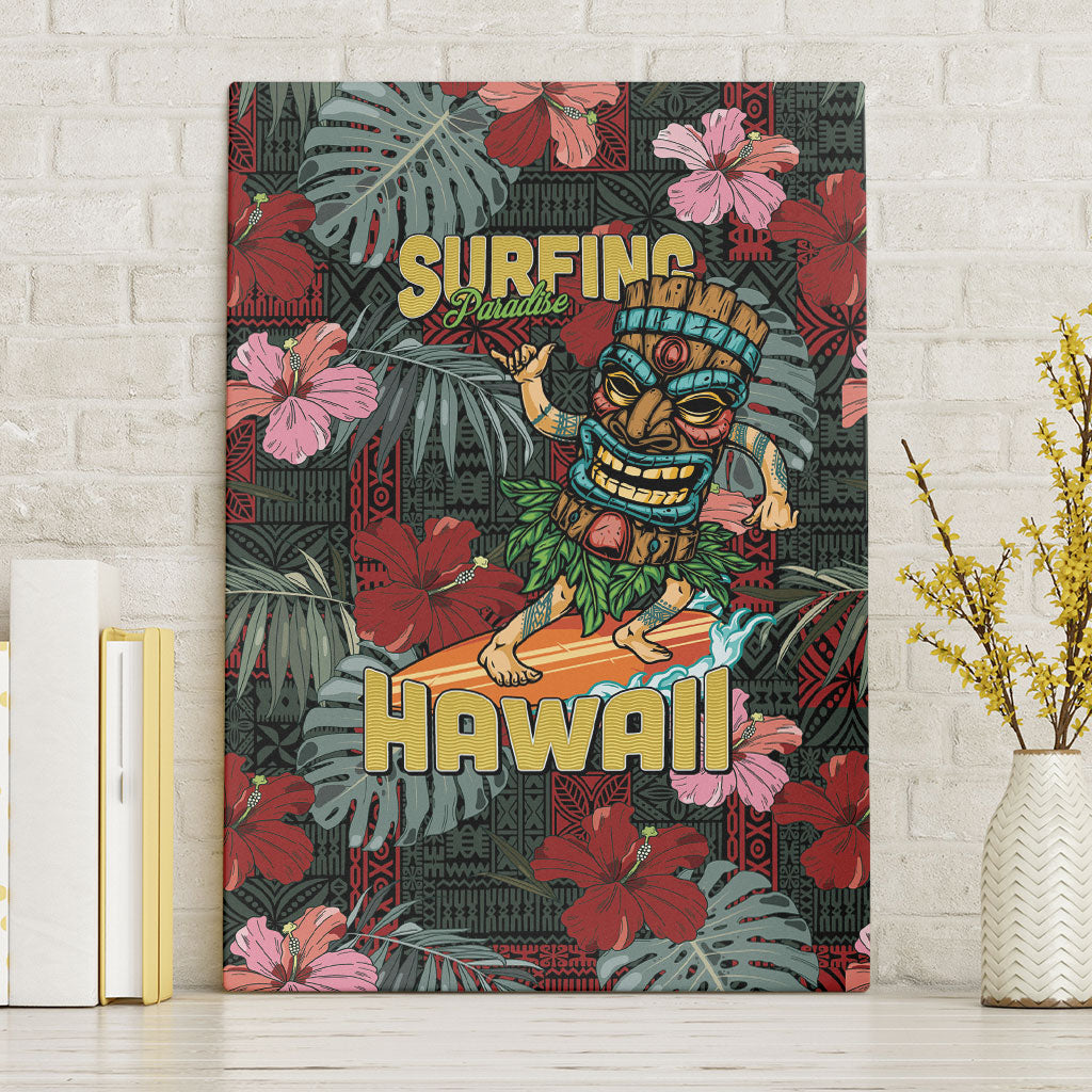 Hawaii Tiki Surfing Canvas Wall Art Mele Kalikimaka i Iulai! LT9 Without Frame Black - Polynesian Pride