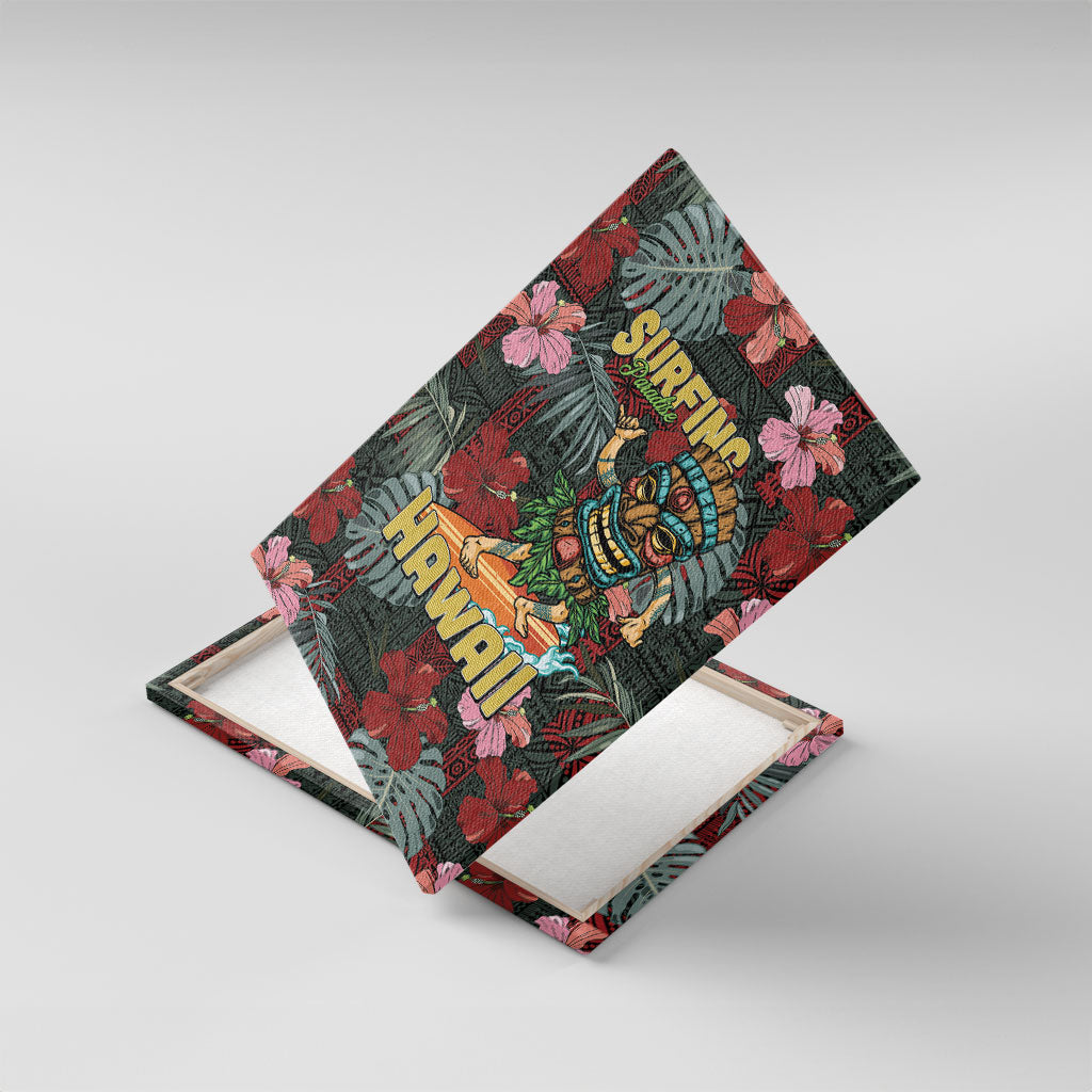 Hawaii Tiki Surfing Canvas Wall Art Mele Kalikimaka i Iulai! LT9 With Frame Black - Polynesian Pride