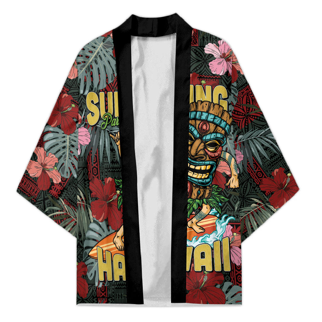 Hawaii Tiki Surfing Kimono Mele Kalikimaka i Iulai! LT9 Unisex Black - Polynesian Pride