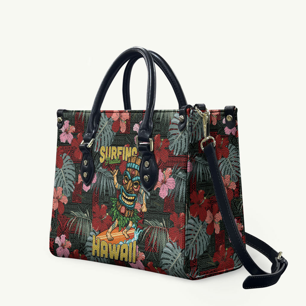 Hawaii Tiki Surfing Leather Bag Mele Kalikimaka i Iulai! LT9 Black - Polynesian Pride