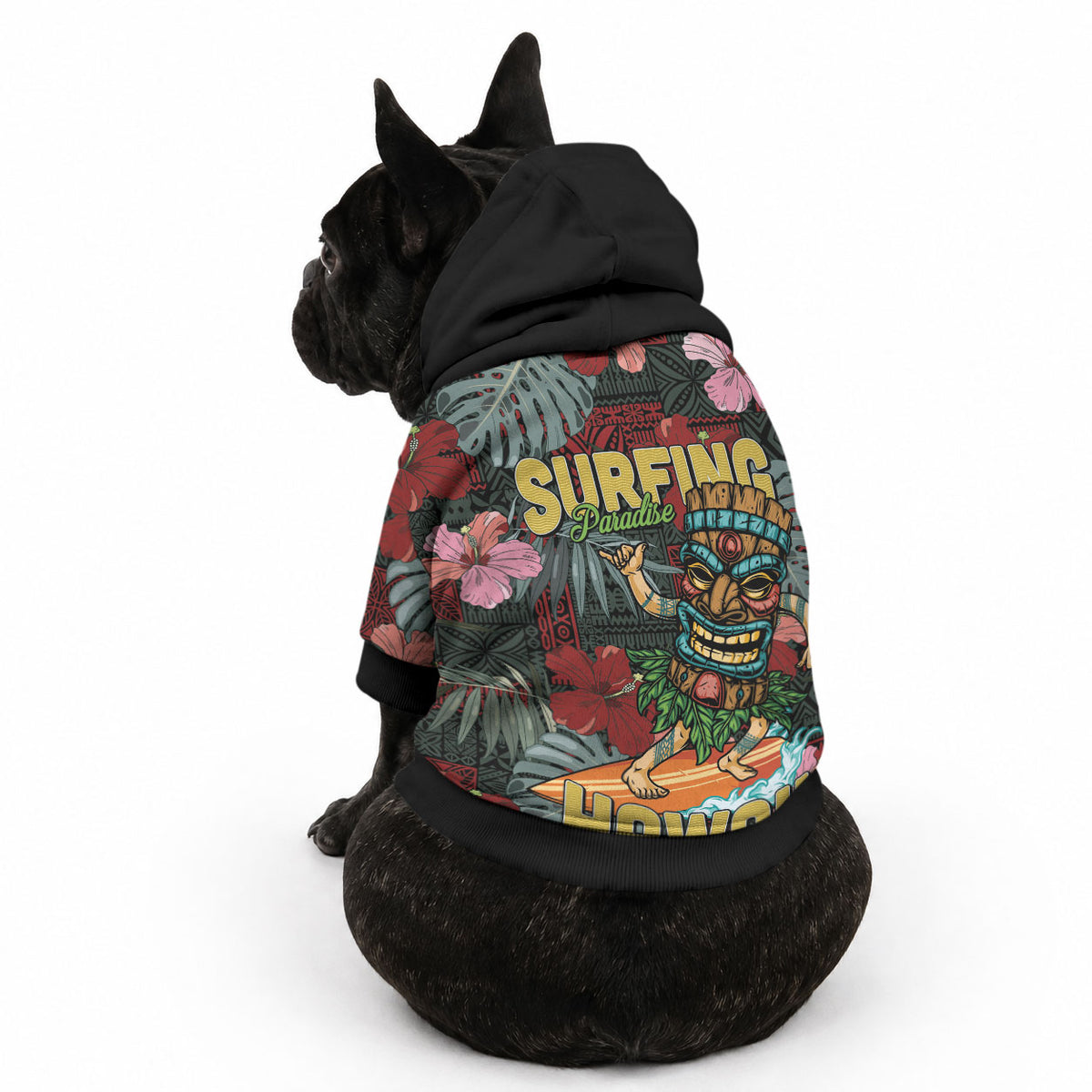 Hawaii Tiki Surfing Pet Hoodie Mele Kalikimaka i Iulai! LT9 - Polynesian Pride