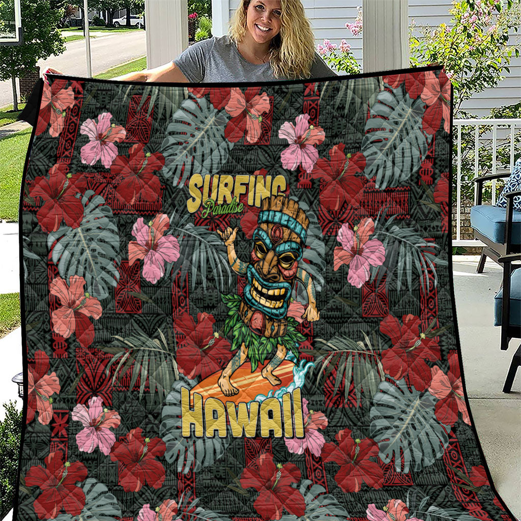 Hawaii Tiki Surfing Quilt Mele Kalikimaka i Iulai! LT9 Black - Polynesian Pride