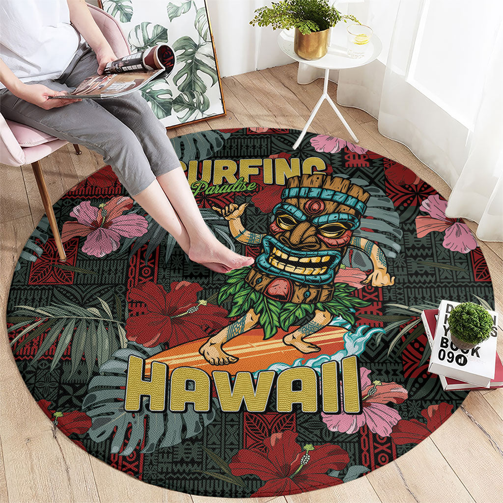 Hawaii Tiki Surfing Round Carpet Mele Kalikimaka i Iulai! LT9 - Polynesian Pride