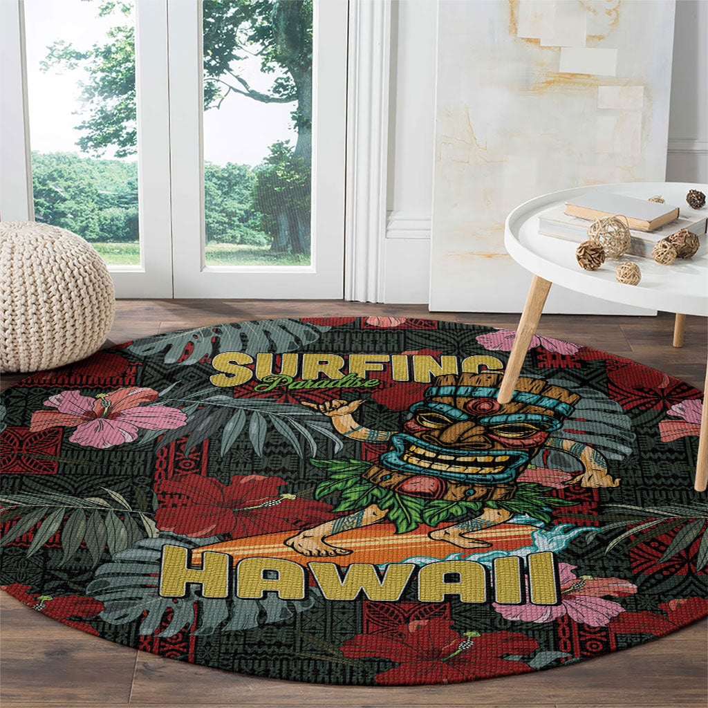 Hawaii Tiki Surfing Round Carpet Mele Kalikimaka i Iulai! LT9 - Polynesian Pride