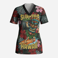 Hawaii Tiki Surfing Scrub Top Mele Kalikimaka i Iulai! LT9 Adult Black - Polynesian Pride
