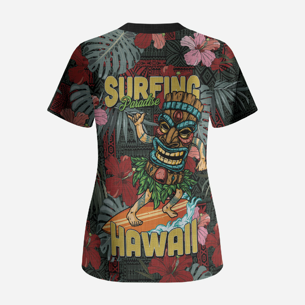 Hawaii Tiki Surfing Scrub Top Mele Kalikimaka i Iulai! LT9 - Polynesian Pride