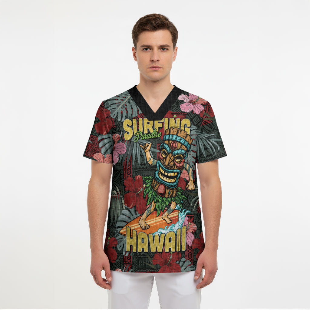 Hawaii Tiki Surfing Scrub Top Mele Kalikimaka i Iulai! LT9 - Polynesian Pride