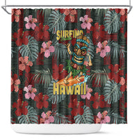 Hawaii Tiki Surfing Shower Curtain Mele Kalikimaka i Iulai! LT9 Black - Polynesian Pride