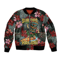 Hawaii Tiki Surfing Sleeve Zip Bomber Jacket Mele Kalikimaka i Iulai! LT9 Unisex Black - Polynesian Pride