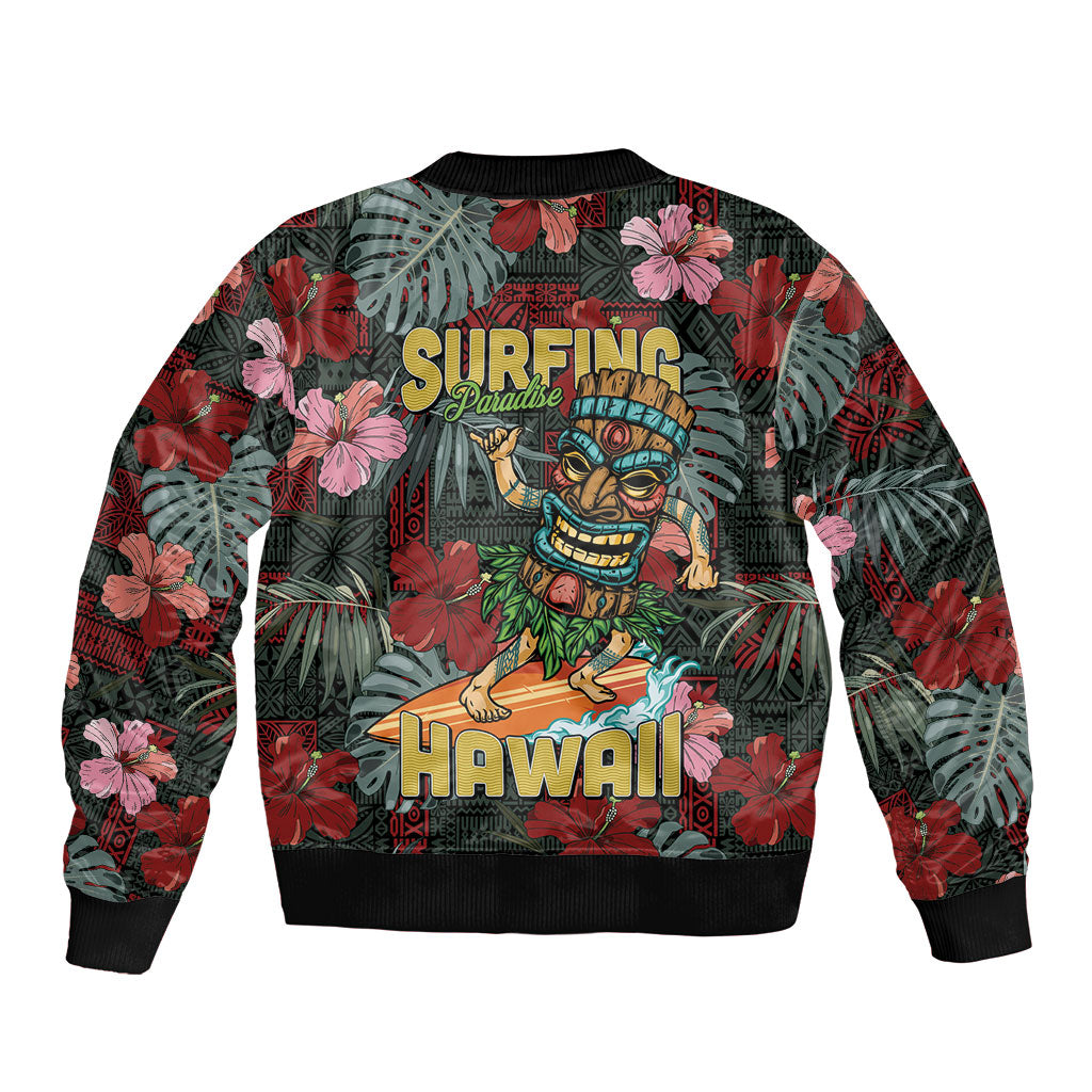 Hawaii Tiki Surfing Sleeve Zip Bomber Jacket Mele Kalikimaka i Iulai! LT9 - Polynesian Pride